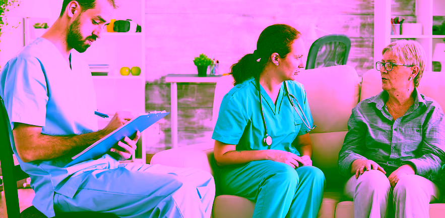 Doctor examining skin with magnifying glass