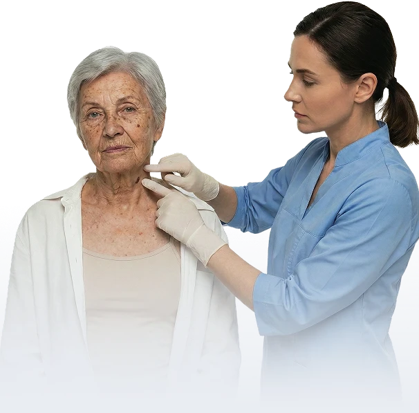 Medical professional examining patient at Just Skin Treatment Clinic